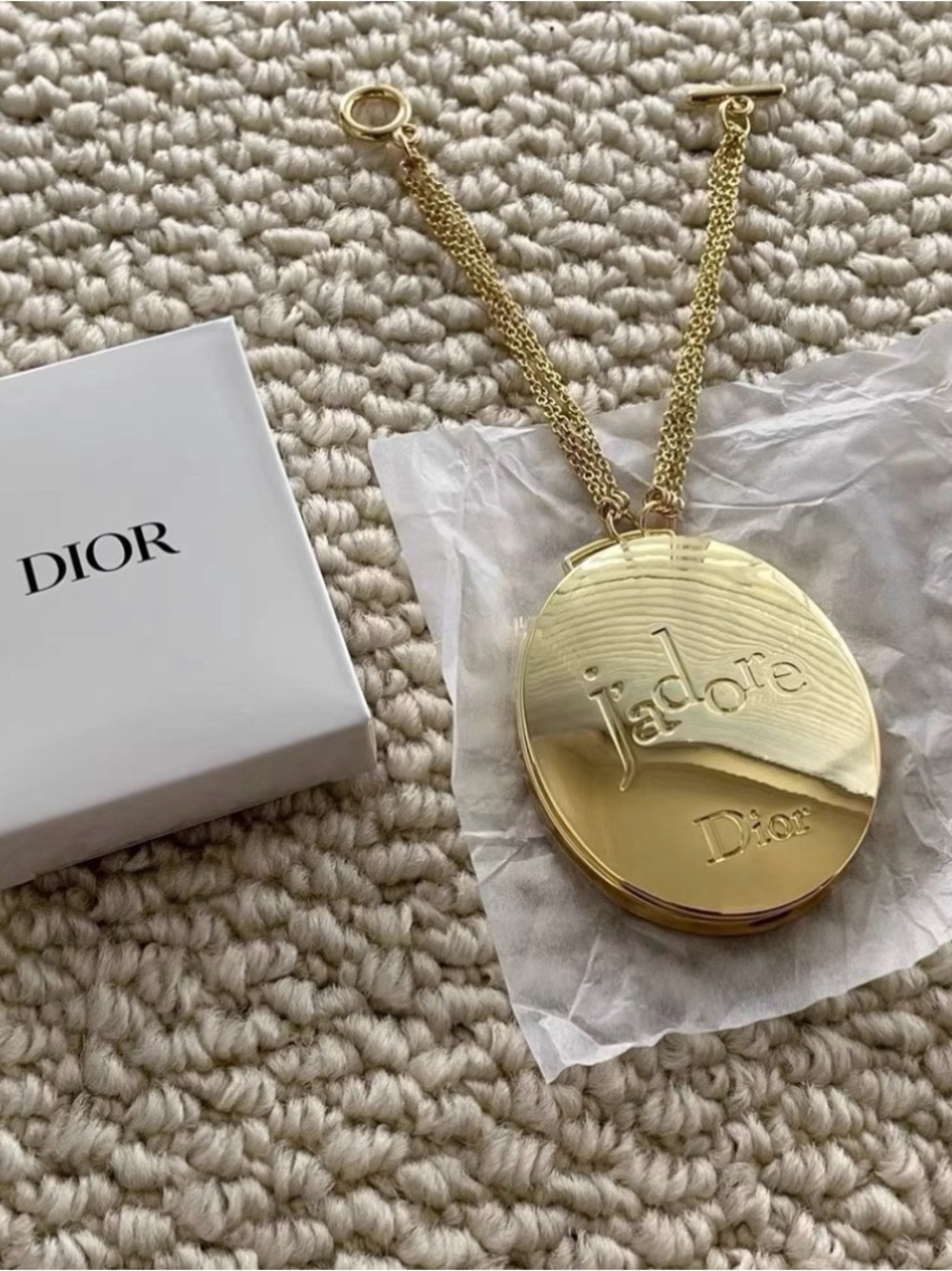 Dior Jadore Gold Pocket Mirror Locket With Gold Chain
